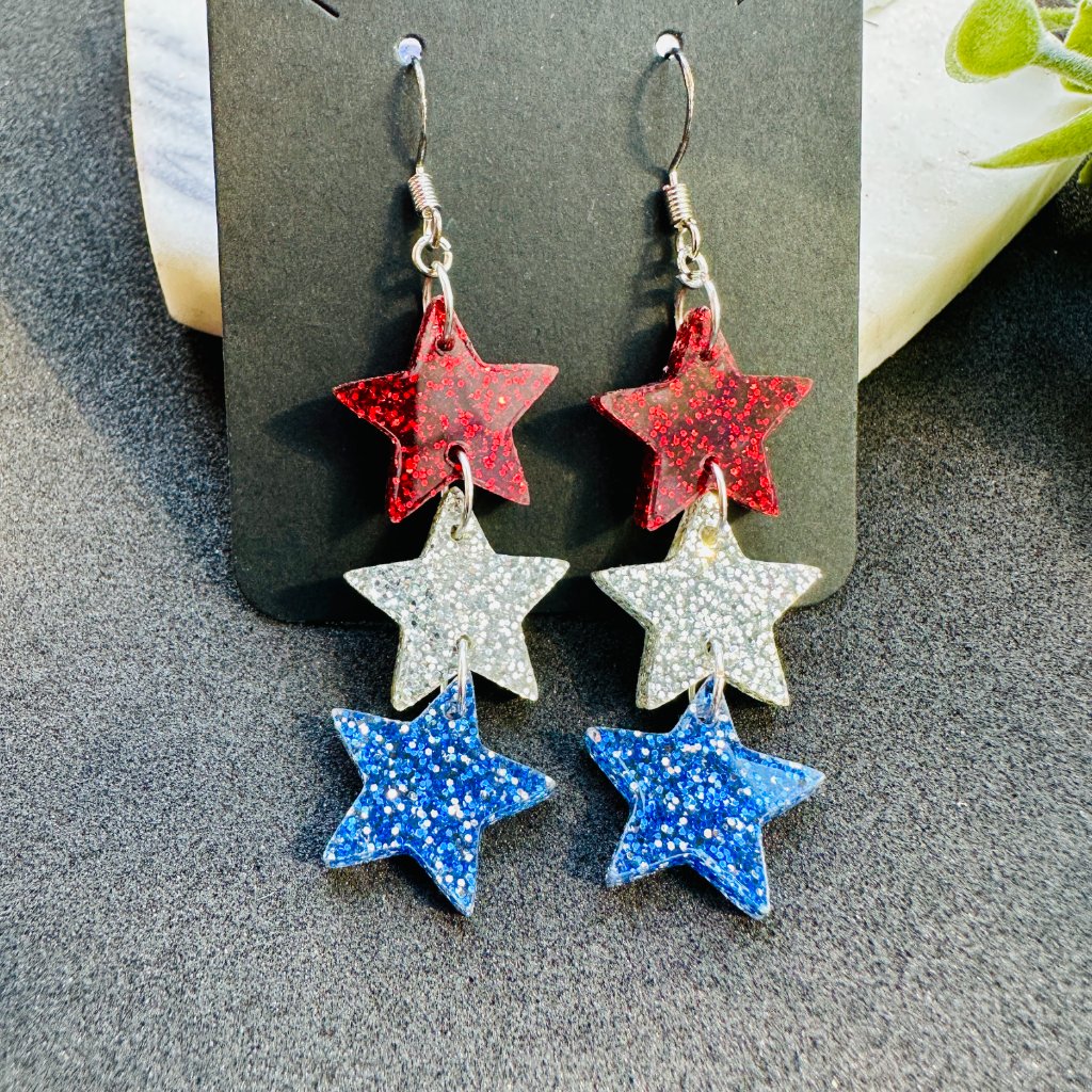Patriotic Earrings 4th Of July Earrings Red White Blue Star Earrings 15$
